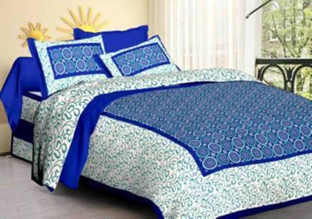 Cotton Double Flat 179 TC Jaipuri Prints 1 Summer Bedsheet with 2 Pillow Covers