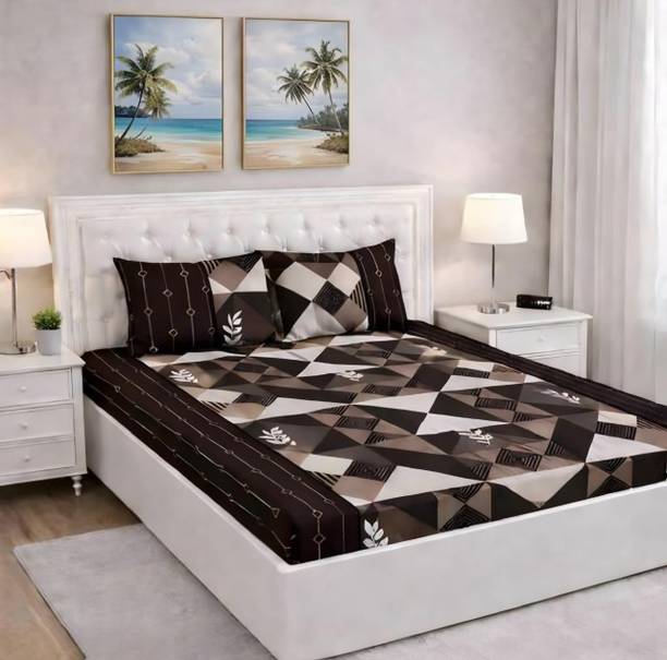 GEETA HOMES Cotton Queen Fitted (Elastic) 180 TC Floral 1 Summer Bedsheet with 2 Pillow Covers