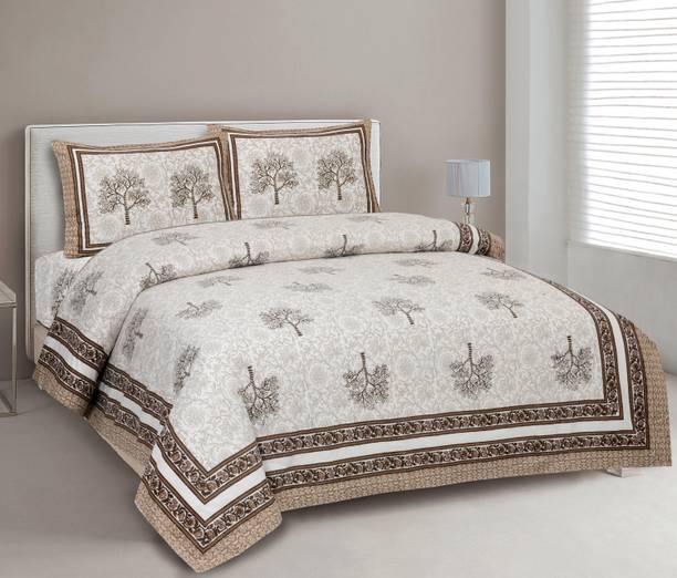CLOTHOLOGY 240 TC Cotton King Jaipuri Prints Flat Bedsheet