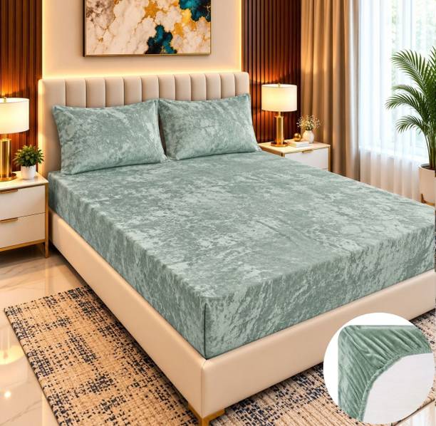 BLUEDOT Velvet King Fitted (Elastic) 350 TC Self Design 1 Summer Bedsheet with 2 Pillow Covers
