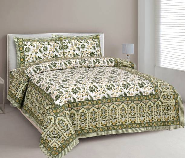 CLOTHOLOGY 240 TC Cotton King Jaipuri Prints Flat Bedsheet