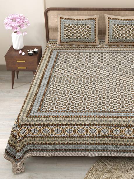 CLOTHOLOGY 240 TC Cotton King Jaipuri Prints Flat Bedsheet