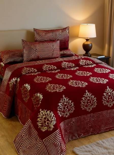Dizen Star Velvet King Flat 550 TC Printed 1 Bedsheet with 2 Pillow Covers
