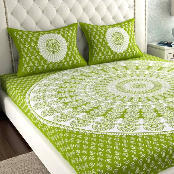 Leo Creation 144 TC Cotton Double Jaipuri Prints Flat Bedsheet