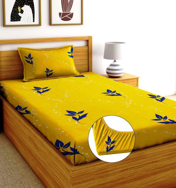 CRAFTEAL Cotton Single Fitted (Elastic) 240 TC Printed 1 Bedsheet