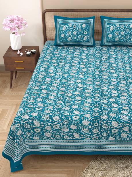 CLOTHOLOGY 240 TC Cotton King Jaipuri Prints Flat Bedsheet