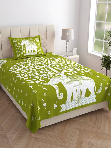 Mandakini 140 TC Cotton Single Jaipuri Prints Flat Bedsheet