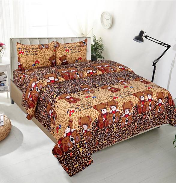 Aarvi styles 140 TC Microfiber Double 3D Printed Flat Bedsheet