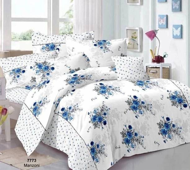 Shine Creation Polycotton Double Flat 180 TC Floral 1 Bedsheet with 2 Pillow Covers