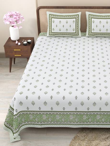 CLOTHOLOGY 240 TC Cotton King Jaipuri Prints Flat Bedsheet