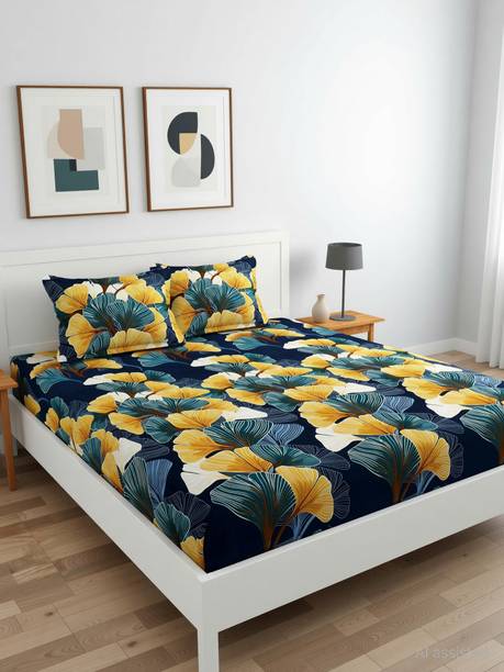 BLUEDOT Cotton King Fitted (Elastic) 255 TC Printed 1 Bedsheet