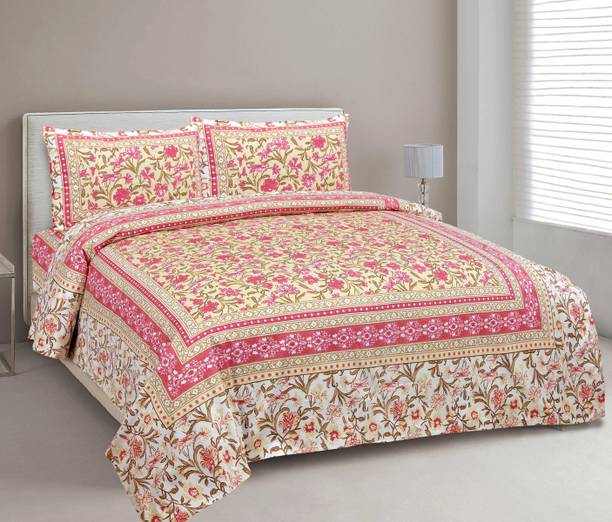 CLOTHOLOGY 240 TC Cotton King Jaipuri Prints Flat Bedsheet