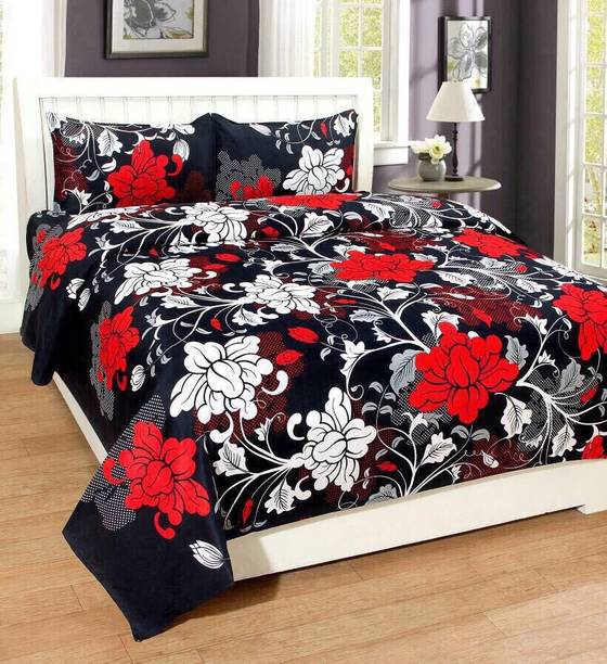 Aarvi styles 140 TC Microfiber Double 3D Printed Flat Bedsheet