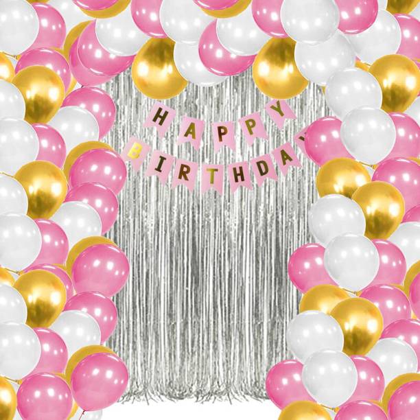 MIKAZUKI Pink,Golden ,White Birthday Theme For Girls Boys & Husband Combo Kit-bh0198