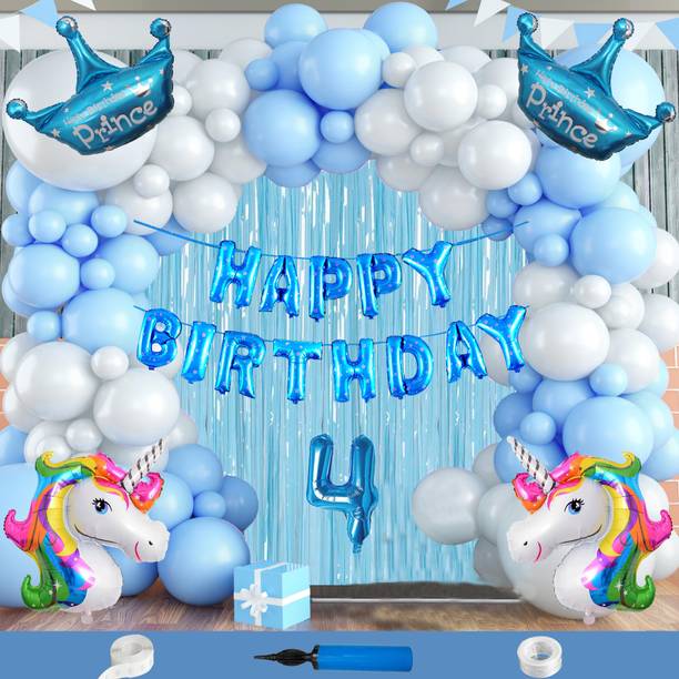 Crazykart Unicorn Prince Crown Theme Fourth 4th Birthday Decoration Kit For Boy Party Item