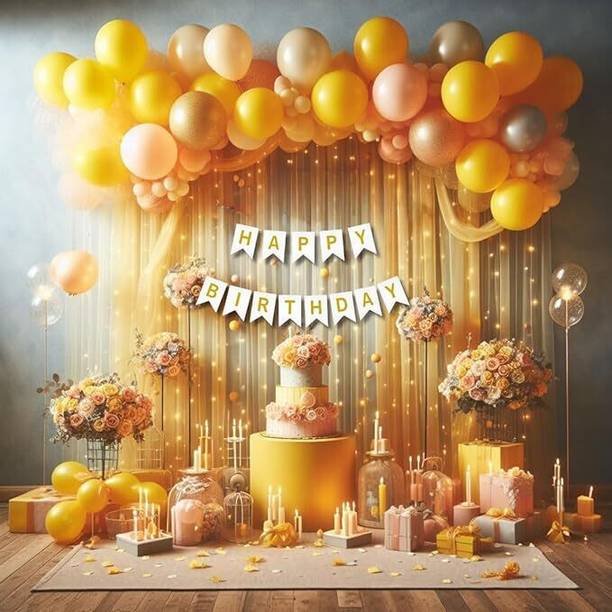 PARTY MIDLINKERZ Yellow Theme Birthday Decoration Items KIt Combo for Girls & Boys, Adults