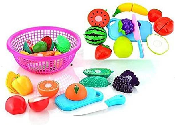 भवमे Fruit Cut Toys Storage Basket Realistic Sliceable Cutting toys
