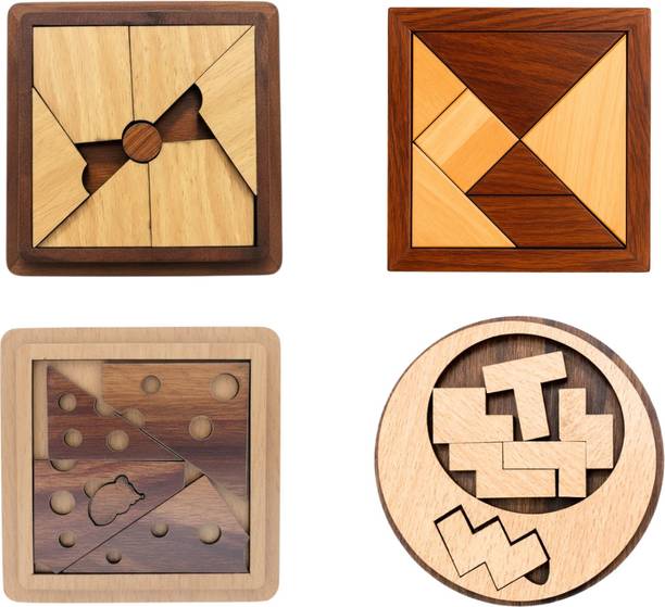 TOYOYE Wooden Puzzle Combo Pack of 4 Brain Teaser IQ Educational Toys for Kids Educational Board Games