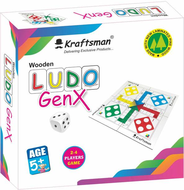 Kraftsman Wooden Portable Ludo Board Game for Kids and Adults (11x11 Inches Board) | Travel Pouch Included for Pawns and Dice Safety | Make in India Party & Fun Board Game