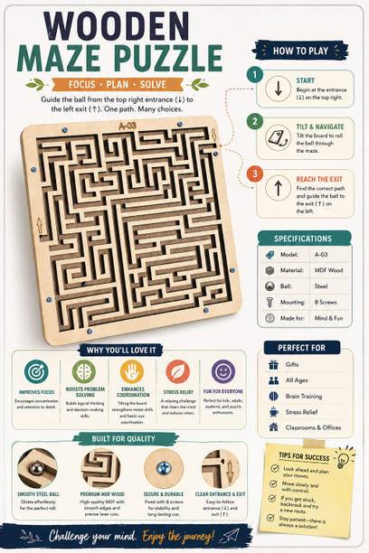 Bachpania Wooden Turtle Shape Maze Puzzle Toy for Children Learning and Brain Activity Board Game Accessories