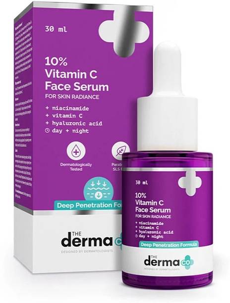 The Derma Co 10% Vitamin C Face Serum | With Vitamin C, 5% Niacinamide & Hyaluronic Acid | Fades Dark Spots | Reduces Pigmentation | Boosts Collagen | Brightens Skin | Suitable For All Skin Types |