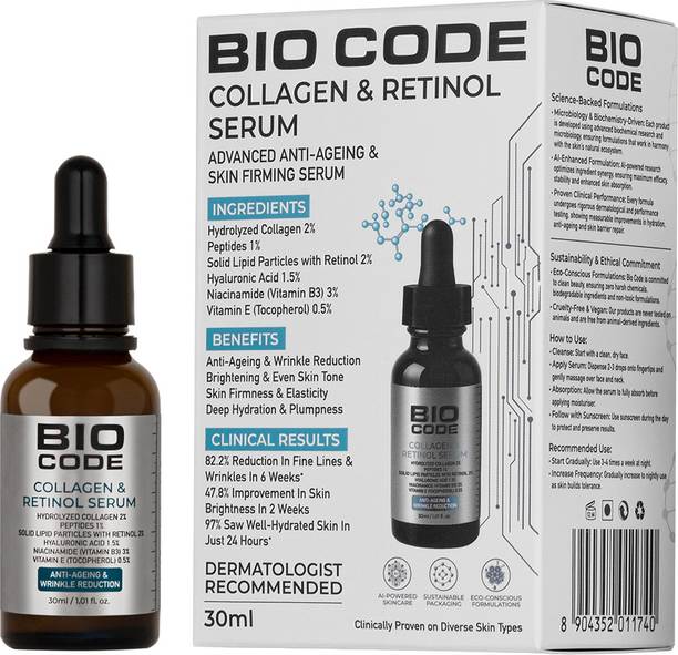BIO CODE Collagen & Retinol Serum - Anti-Aging with Hyaluronic Acid | AI-Enhanced Formula