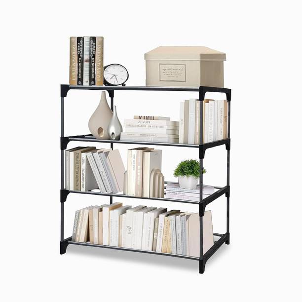 FLOVR Bookshelf Rack 4 Tier Storage Organizer for Study Room Home Office Plastic Open Book Shelf