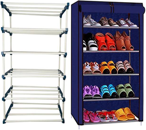 QUARCK 5 Layer Book Shelf Plastic Rack With Cover Wardr...