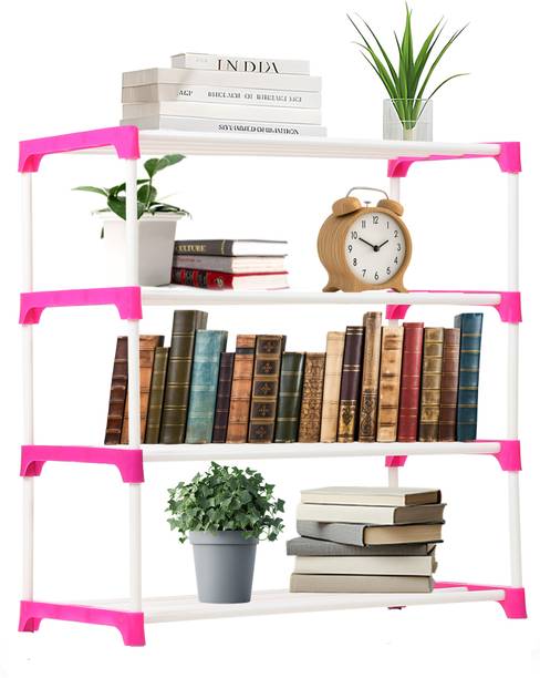 LOTSPEK 4 Layer bookshelf for home and bookself, bookcase (pink) Plastic Open Book Shelf