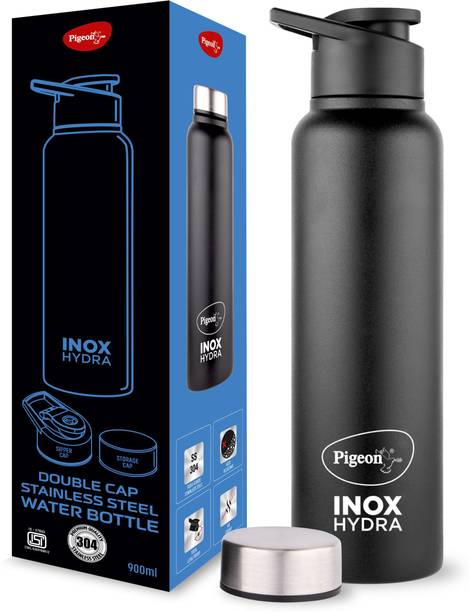 Pigeon Inox Hydra Duo Dual Cap | Flipper & Screw Cap | Multi Purpose 900 ml Steel Bottle