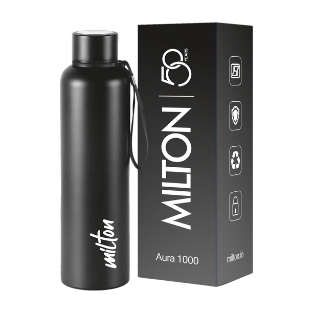 MILTON Aura 1000 Thermosteel Water Bottle, ISI Certified, 24 Hr Hot and Cold 1 L Stainless Steel Flask