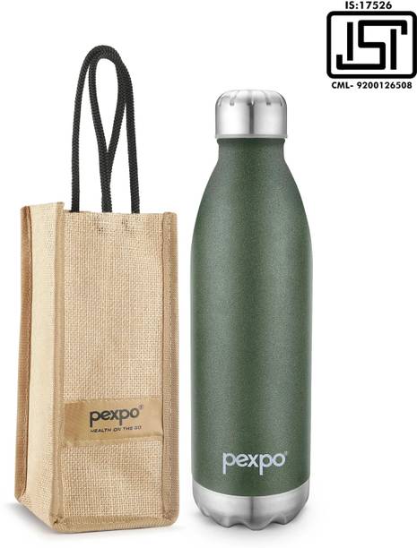 pexpo Electro 1500, Hot&Cold Thermosteel Water Bottle With Jute-Bag , Leakproof 1500 ml Steel Flask