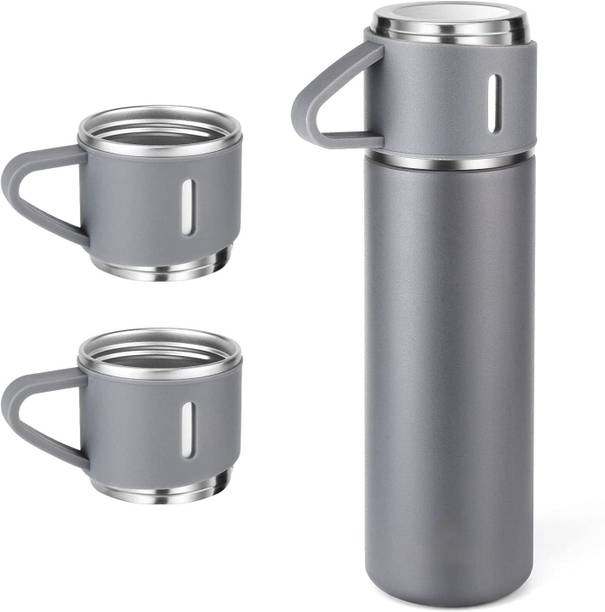 ICONIX Vacuum Insulated Flask set 3 Cup set for Hot & Cold Drink BPA Free(Giftset grey) 500 ml Flask