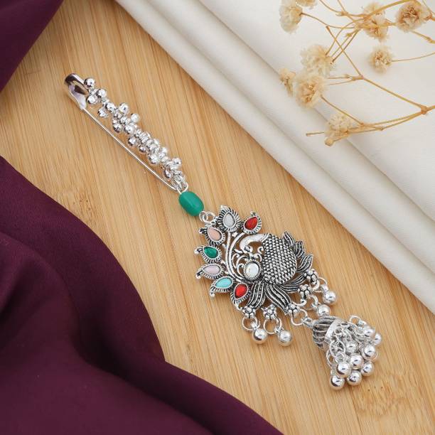 NITUSTYLE Oxidised saree pin Dupatta pin Decorative safety pins Trendy saree pins Brooch