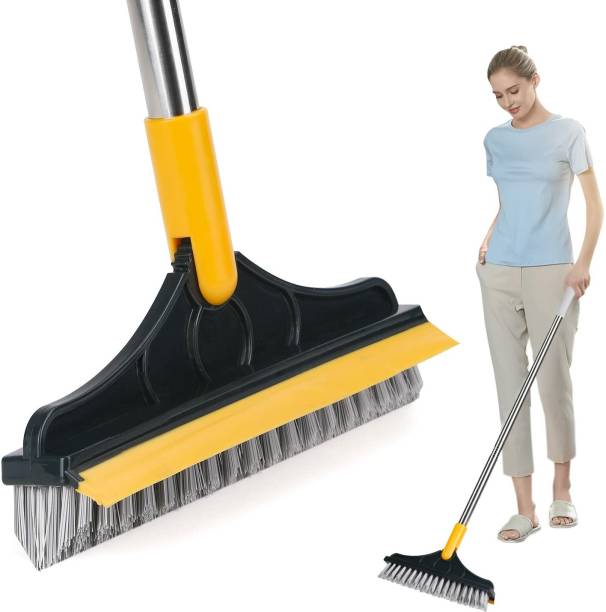 Epsilon 2 In 1 Floor Scrub Brush With Squeegee, Floor Brush Scrubber With Long Handle Cleaning Brush, Cleaning Wipe