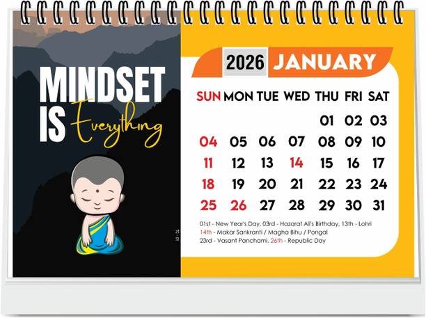 ESCAPER A5 Size Mind is Everything Motivational 2026 Table Calendar