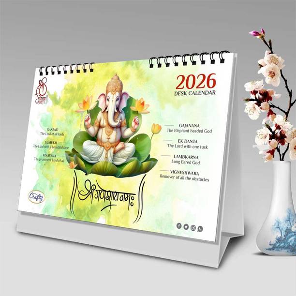 Crafty Desk Table Calendar 2026 Ganpati Ganesh ji Monthly Date Calendar with Holidays 2026 Table Calendar