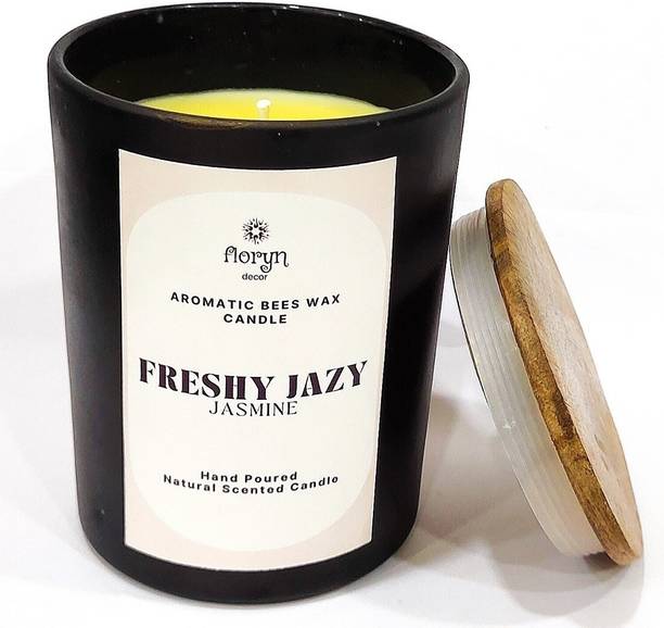 Floryn decor Natural Beeswax Candle with Free Wooden LID,Scent- Jasmine Candle