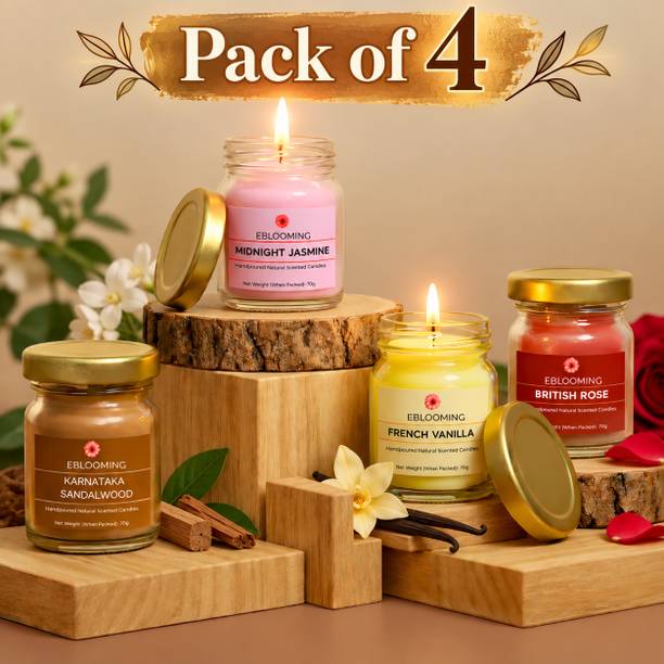 EBLOOMING Scented Candles for Home Decor in Small Glass Jars | Rose, Vanilla, Sandalwood Candle
