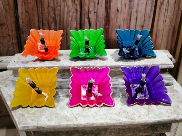 BS NATURAL 3D Shadow Reflection Floating Plastic Lamp | Decorative Diwali Diya Candle_pd45 Plastic (Pack of 12) Table Diya Set