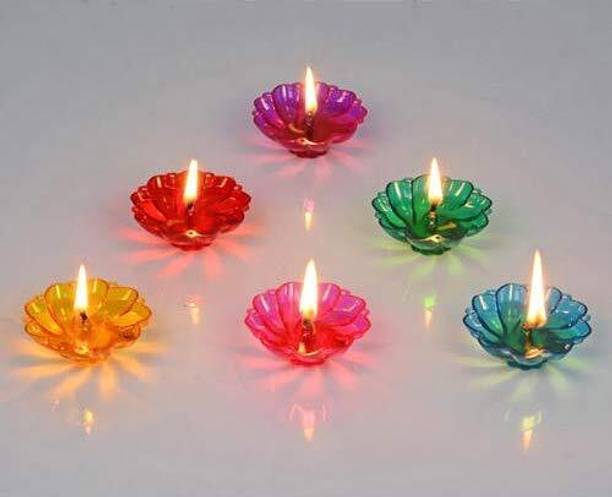 BS NATURAL 3D Shadow Reflection Floating Plastic Lamp|Decorative Diwali Diya Candle_pd2479 Plastic (Pack of 24) Table Diya Set