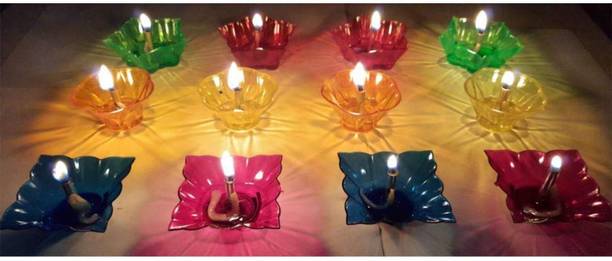 BS NATURAL 3D Shadow Reflection Floating Plastic Lamp|Decorative Diwali Diya Candle_pd2474 Plastic (Pack of 24) Table Diya Set