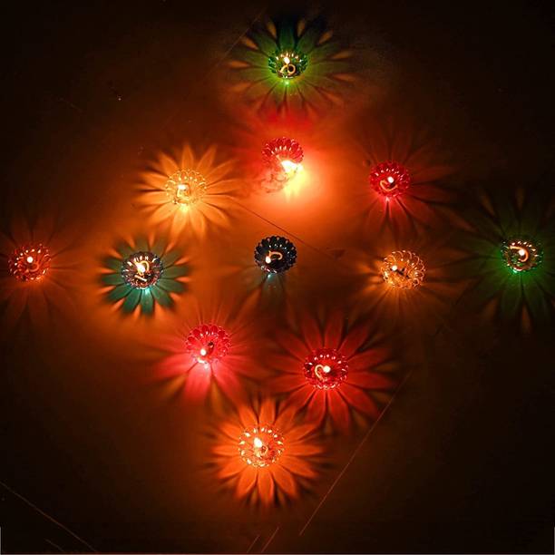Onlinch 3D Shadow Reflection Floating Plastic Lamp | Decorative Diwali Diya Candle_pd22 Plastic (Pack of 12) Table Diya Set