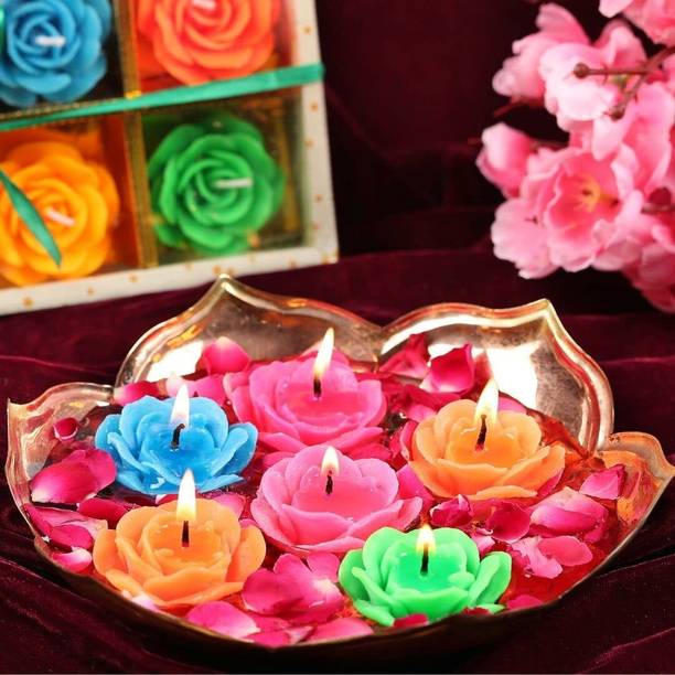 TWINKLE ENTERPRISE 12 Pieces Beautiful Flower Wax Floating Candles in Water Flower Shaped Diyas Candle