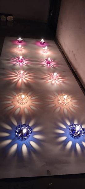 SOMUDEE 3D Shadow Reflection Floating Plastic Lamp|Decorative Diwali Diya Candle_pd2407 Plastic (Pack of 24) Table Diya Set