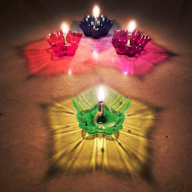 BS NATURAL 3D Shadow Reflection Floating Plastic Lamp|Decorative Diwali Diya Candle_pd2420 Plastic (Pack of 24) Table Diya Set