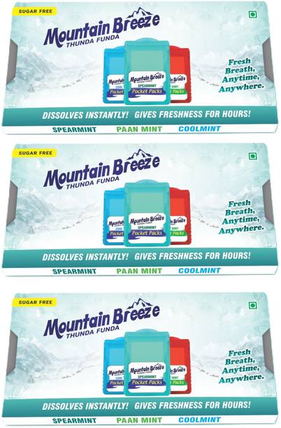 Mountain breeze Flavor Fresh Breath Strips 9*(24 Strips each Cassette) Coolmint, Spearmint, Paanmint Mouth Freshener