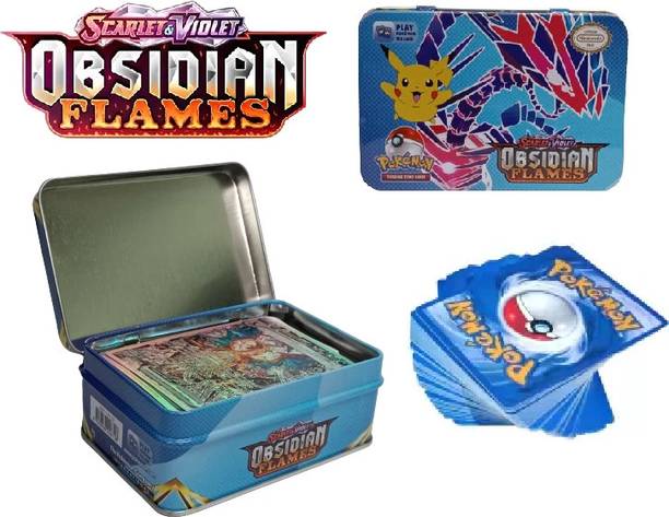CrazyBuy Pokemon Playing Cards Obsidian Flames 41 + 1 Card Deck Metal Tin Box_new