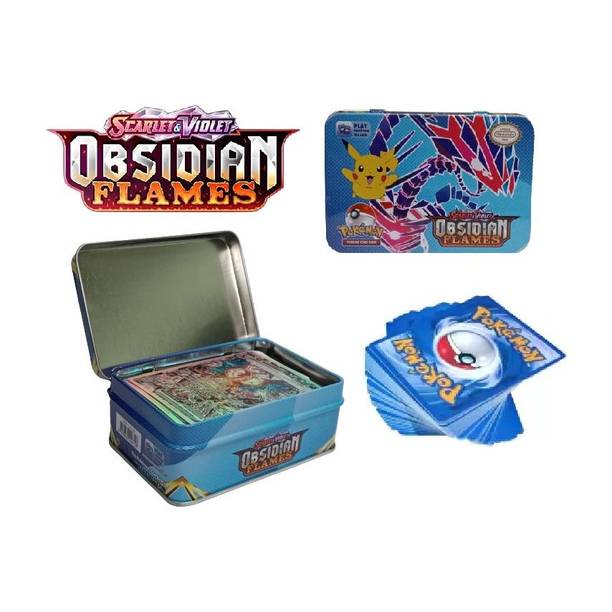 CrazyBuy Pokemon Playing Cards Obsidian Flames 41 + 1 Card Deck Metal Tin Box_new