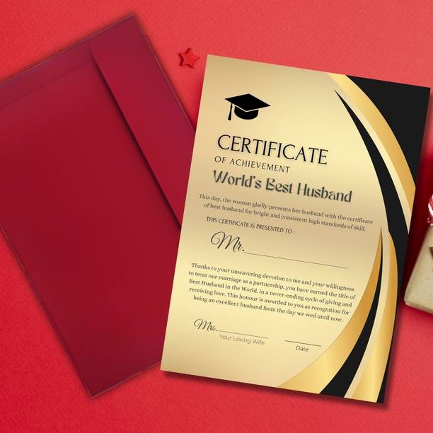 AanyaCentric A4 Size 8.3x11.7inches Best Husband Certificate Love Greeting Card